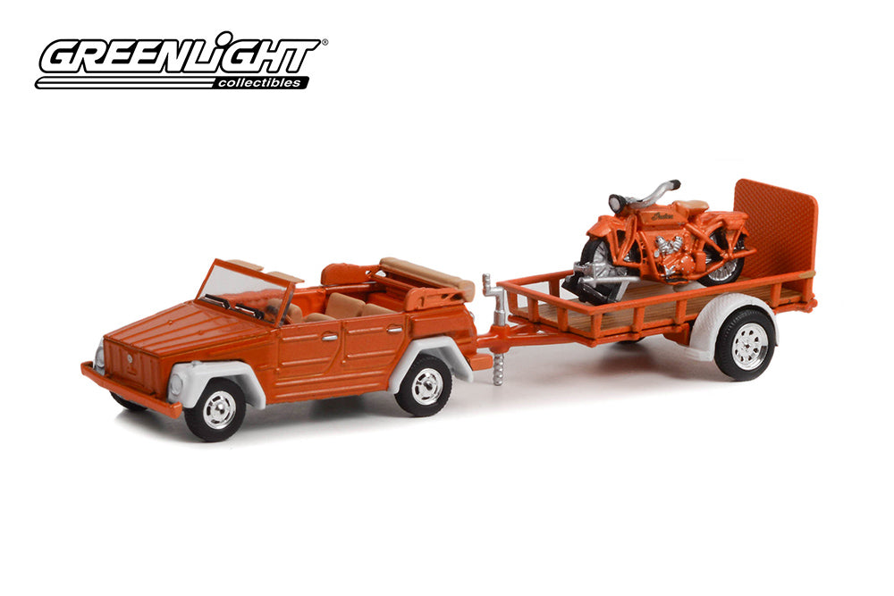 1973 Volkswagen Thing Convertible and 1920 Indian Scout Motorcycle with Utility Trailer
