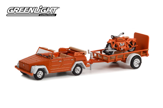 1973 Volkswagen Thing Convertible and 1920 Indian Scout Motorcycle with Utility Trailer
