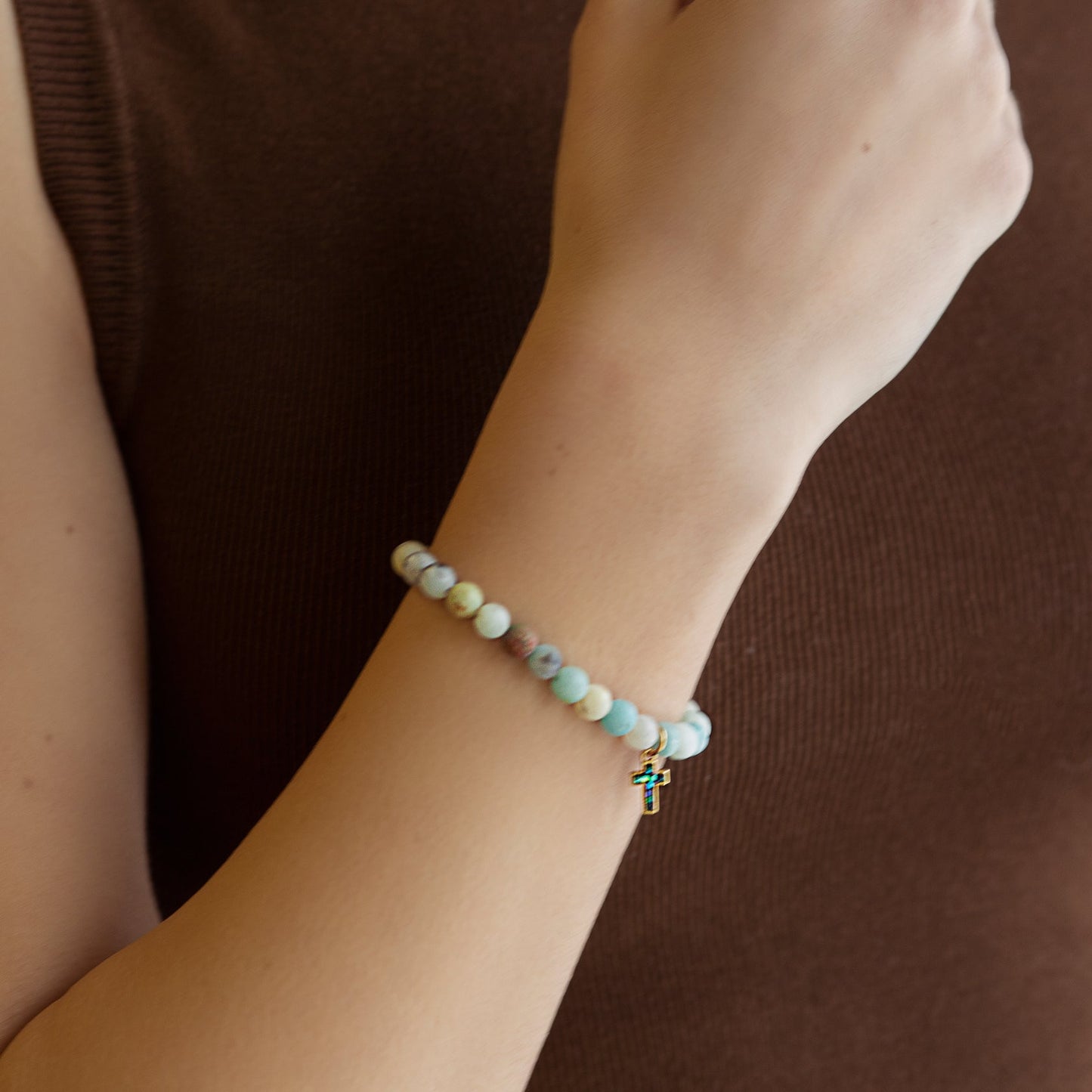 Amazonite Cross Bracelet