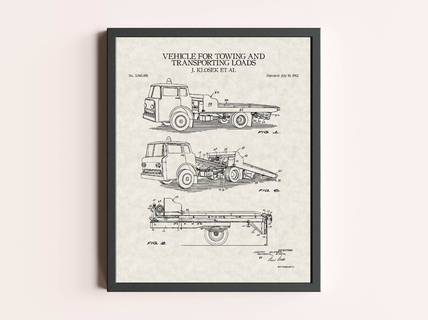 Flatbed Tow Truck Patent Print