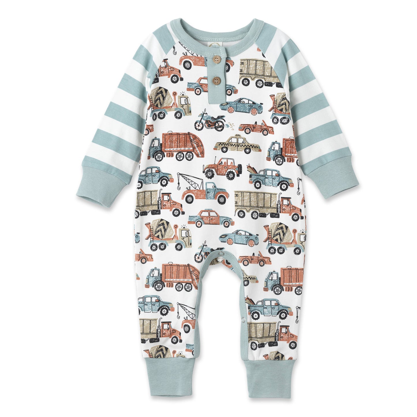 Baby Boy's Let's Ride Bamboo Henley Romper