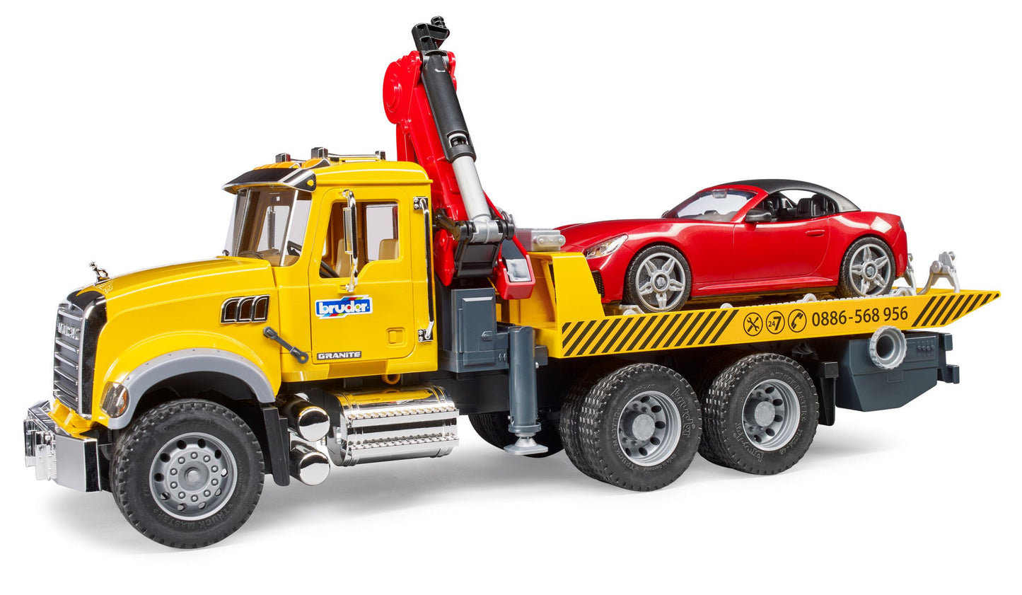MACK Granite Tow-Truck w/ Bruder Roadster