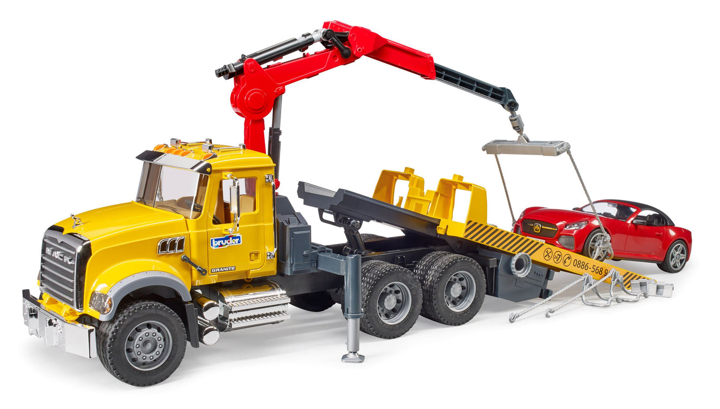 MACK Granite Tow-Truck w/ Bruder Roadster