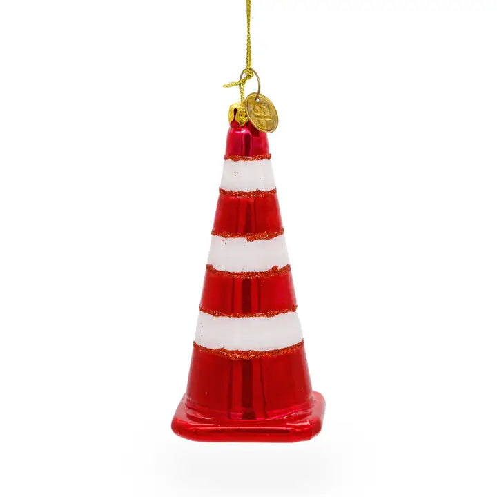 Vibrant Traffic Cone - Blown Glass Christmas Ornament