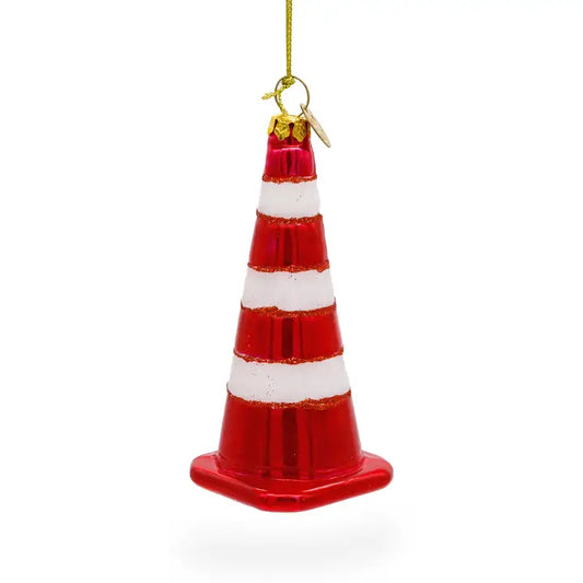 Vibrant Traffic Cone - Blown Glass Christmas Ornament