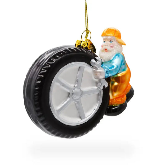 Skilled Tire Repair Mechanic - Blown Glass Christmas Ornament