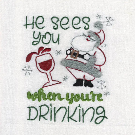 He Sees You When - Tea Towel