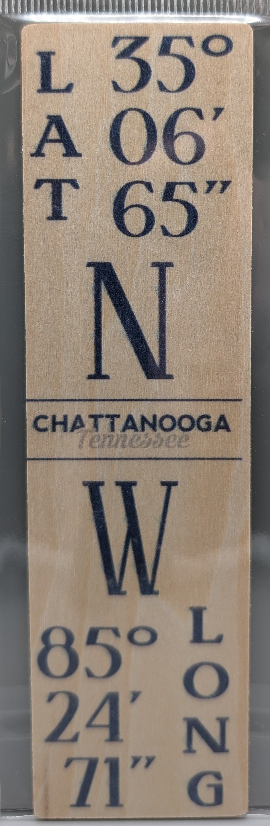 Wood Bookmark Chatt Long & Lat