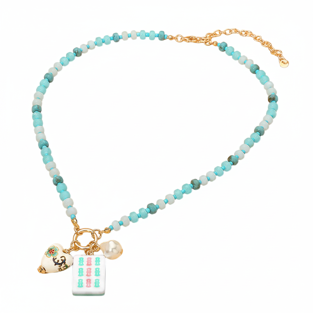 Mahjong Necklace - 9 Bam - Turquoise