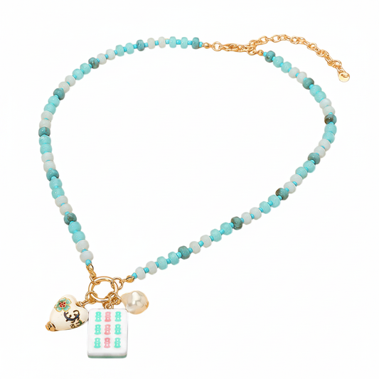Mahjong Necklace - 9 Bam - Turquoise