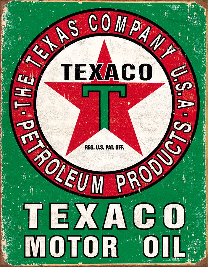 Texaco Oil Weathered Tin Sign