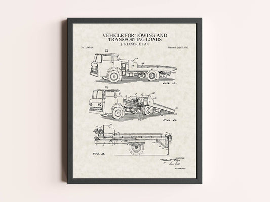Flatbed Tow Truck Patent Print